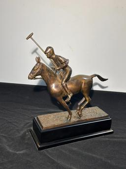 Bronze Sculpture on Base, Polo Player, 13in, Unsigned, Note: Polo Mallet is Broken at Where it Me...