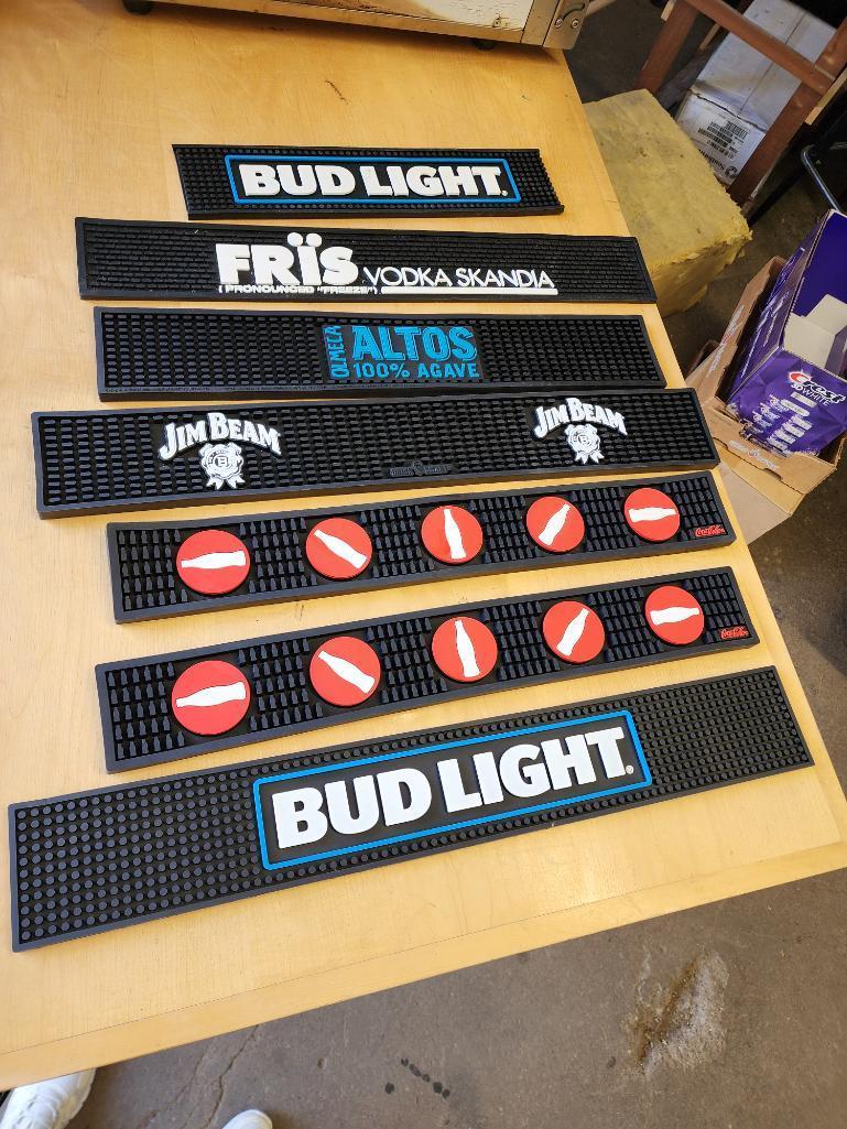 6 Rubber Liquor Bar Mats, Bud Light, Fris, Jim Beam, Others