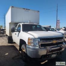 2012 CHEVROLET SILVERADO 3500, 6.6L DURAMAX, 4X4, DUALLY, CREW CAB, 9FT CAB OVER BOX