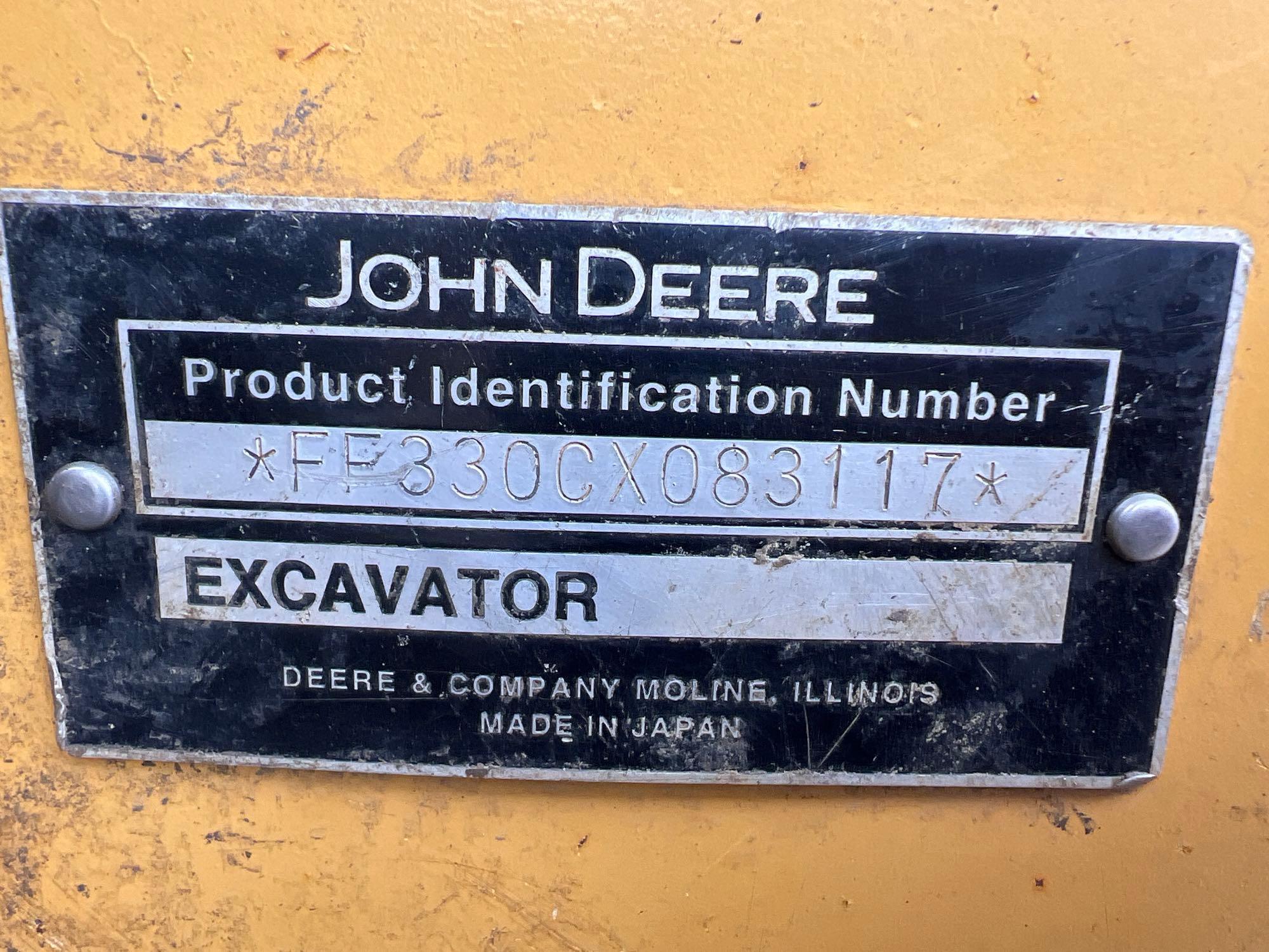 JOHN DEERE 330CX HYDRAULIC EXCAVATOR SN:83117 powered by John Deere diesel engine, equipped with