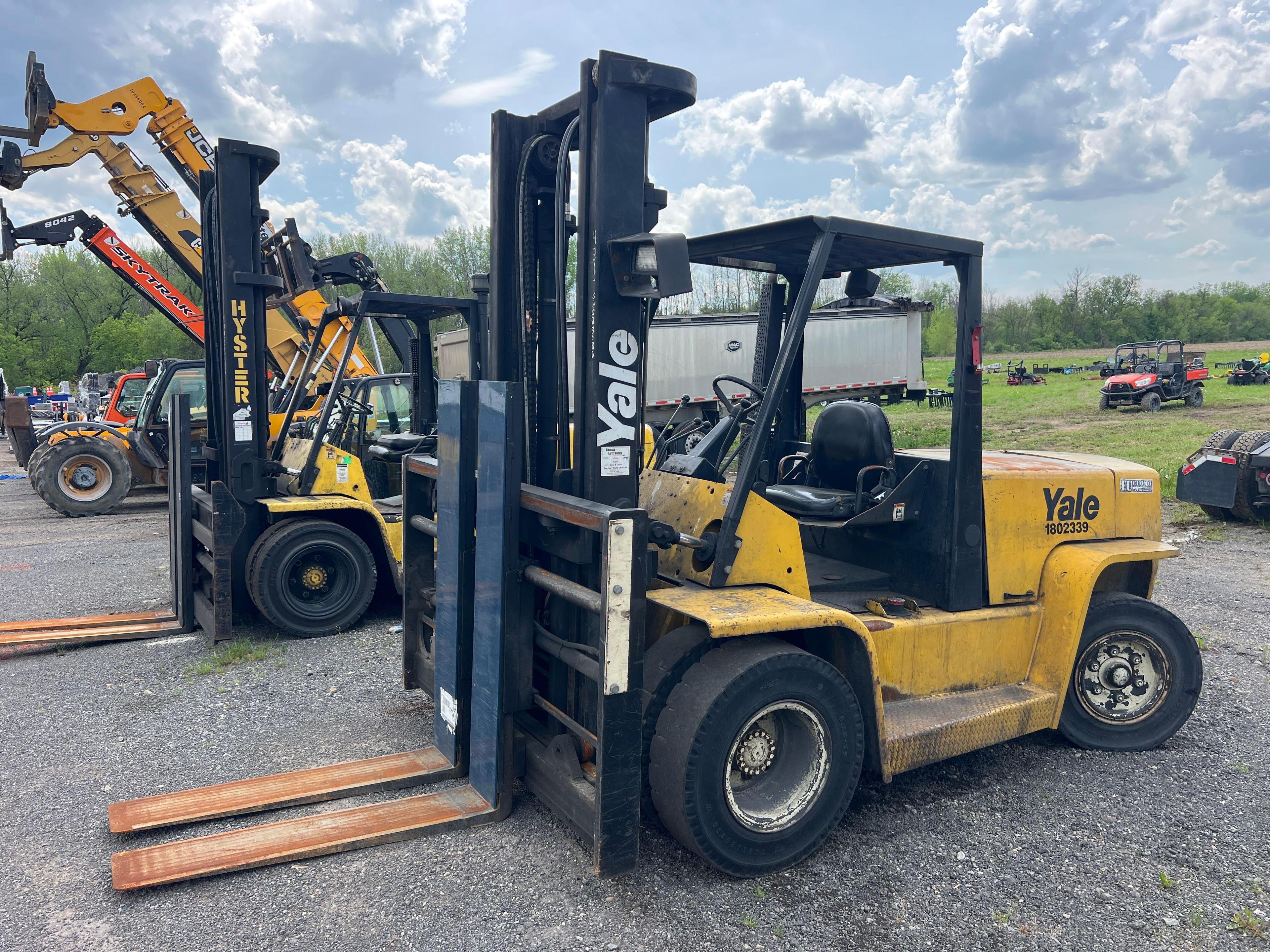 YALE GDP135 FORKLIFT SN:2308D powered by diesel engine, equipped with OROPS, 13,500lb lift capacity.