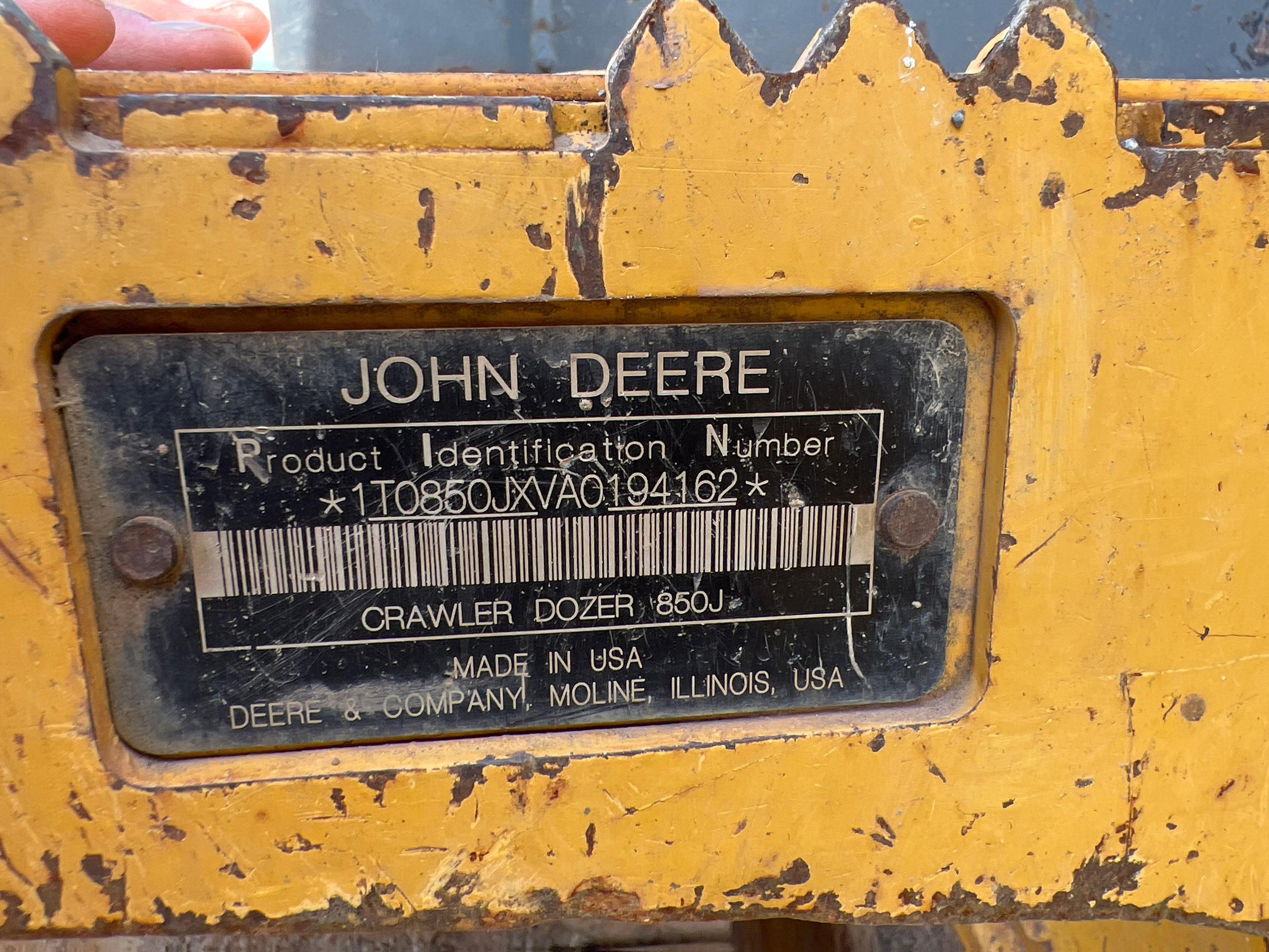 2011 JOHN DEERE 850J CRAWLER TRACTOR SN:1T0850JXVA0194162 powered by John Deere diesel engine,