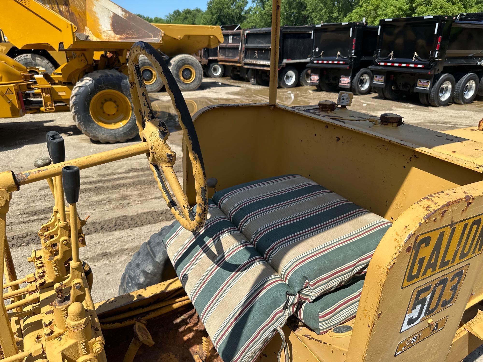 GALION 503 SERIES A MOTOR GRADER SN-NA, powered by gas engine, equipped with OROPS, blade,...9.00-20