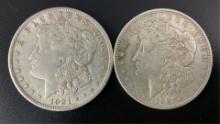 (2) 1921 US Morgan Silver Dollars