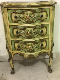 Sm. Ornate Floral & Figural Painted Three Drawer