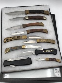 Lot of 10 Lg. Folding Knives Including