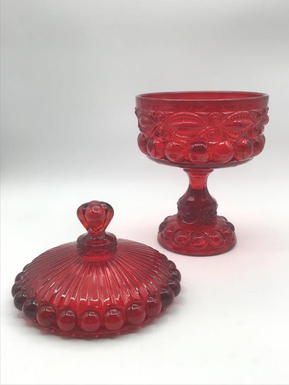 Lot of 2 Red Glass Pedestal Compote Type