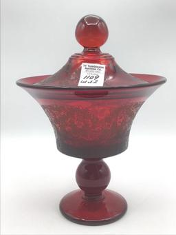 Lot of 2 Red Glass Pedestal Compote Type