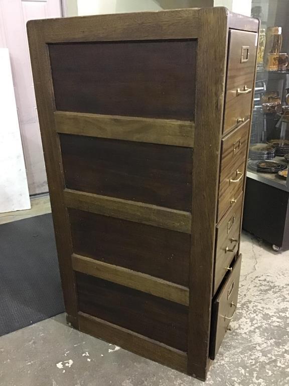 Antique Wood 4 Drawer File Cabinet