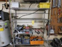 LOT: (2) Metro Racks w/Assorted Drill Indexers, Bolt Cutters, Batteries, etc. (LOCATED IN