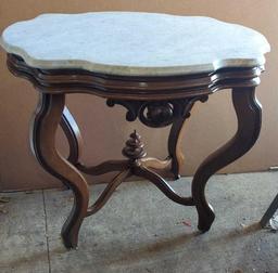 VICTORIAN WALNUT MARBLE TOP TABLE 33"X23"x30"