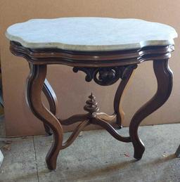 VICTORIAN WALNUT MARBLE TOP TABLE 33"X23"x30"