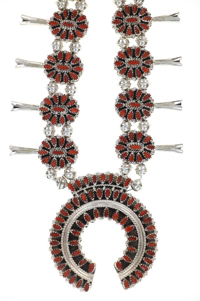 Navajo Silver Branch Coral Turquoise Jewelry Set