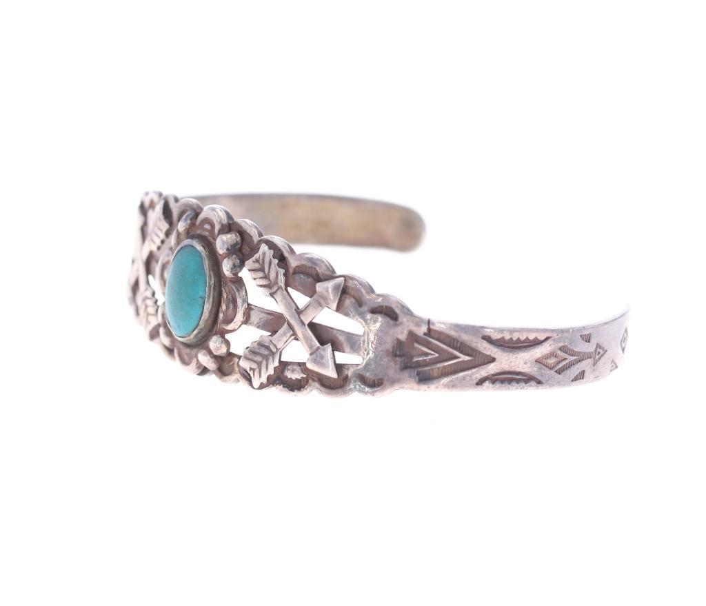 c. 1910- Navajo Fred Harvey Silver Turquoise Cuff