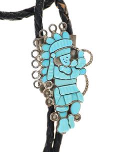 Zuni Turquoise Inlay Sterling Silver Kachina Bolo