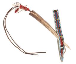 Ca. 1900- Blackfeet Elk Antler Quirt w/ Beadwork