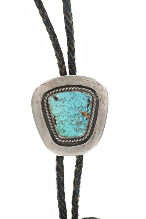 Two (2) Puebloan Silver and Turquoise Bolo Ties
