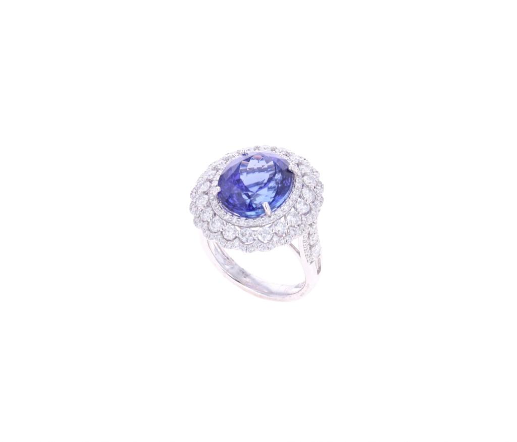 Elegant AAA+ Tanzanite & VS2 Diamond Platinum Ring