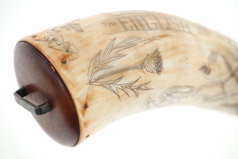 Beautiful Niall Redmond Scrimshaw Powder Horn 1745