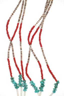 Navajo Heishi Turquoise&Red Branch Coral Necklace