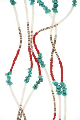 Navajo Heishi Turquoise&Red Branch Coral Necklace