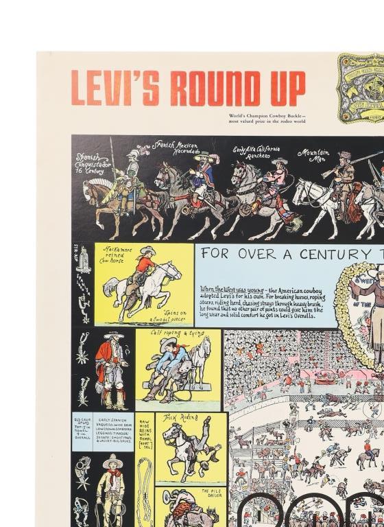 "Levi's Round Up of Cowboy Lore" Rare Poster 1950s