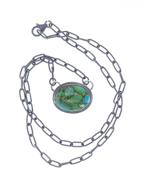 Navajo Zia S. Silver Sonoran Turquoise Necklace