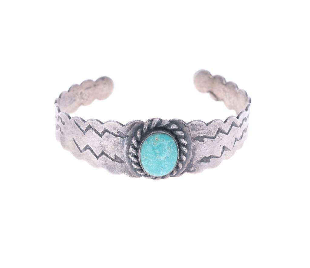 Navajo Fred Harvey Sterling Silver Turquoise Cuff