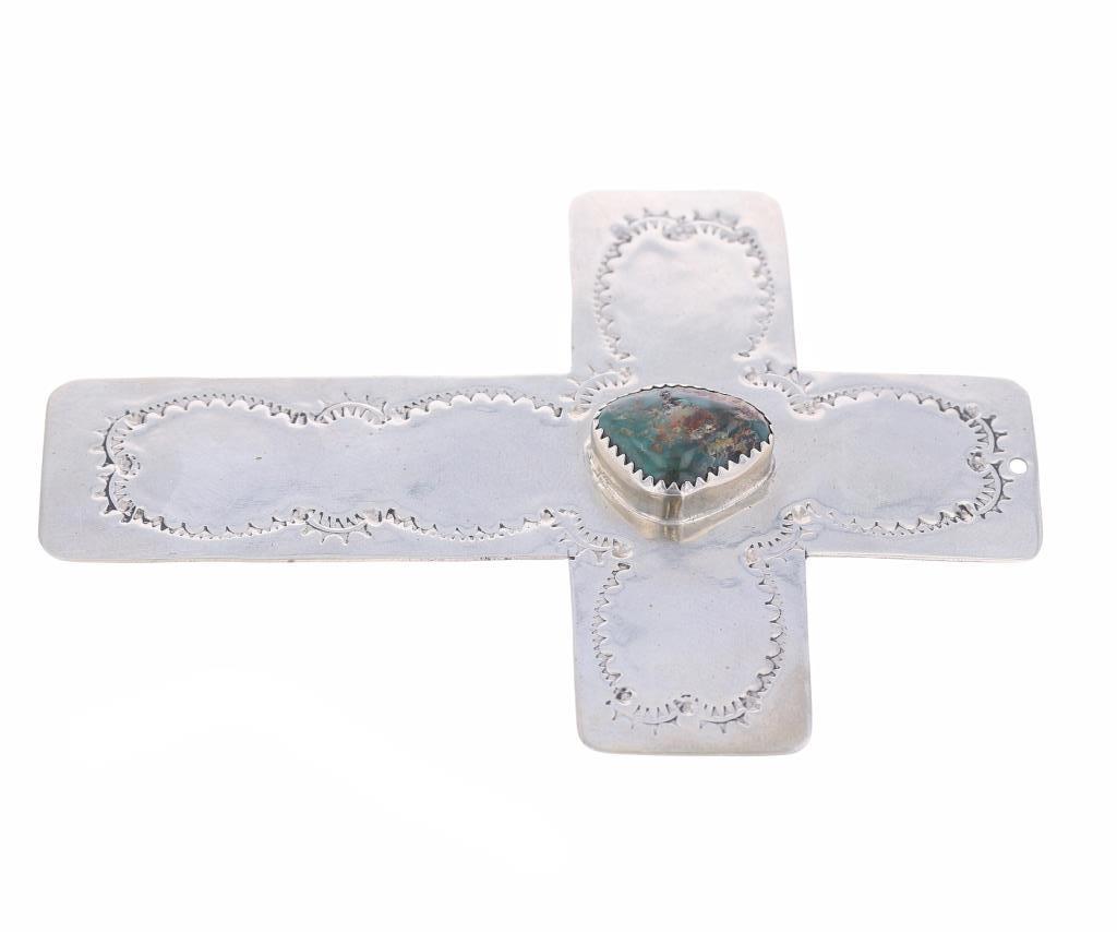 Vintage Puebloan Silver Royston Turquoise Cross