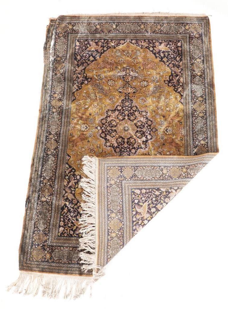 Turkish Hand-knotted Silk Hereke Rug, ca. 1900s