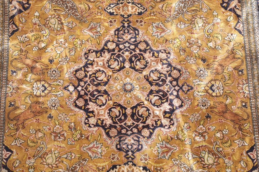 Turkish Hand-knotted Silk Hereke Rug, ca. 1900s