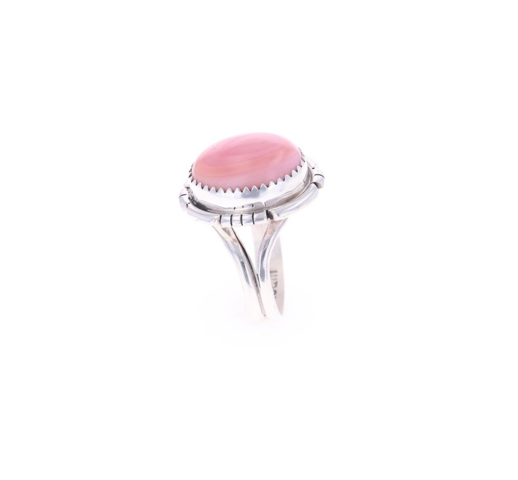 Navajo R. Sam Sterling Silver Pink Conch Ring