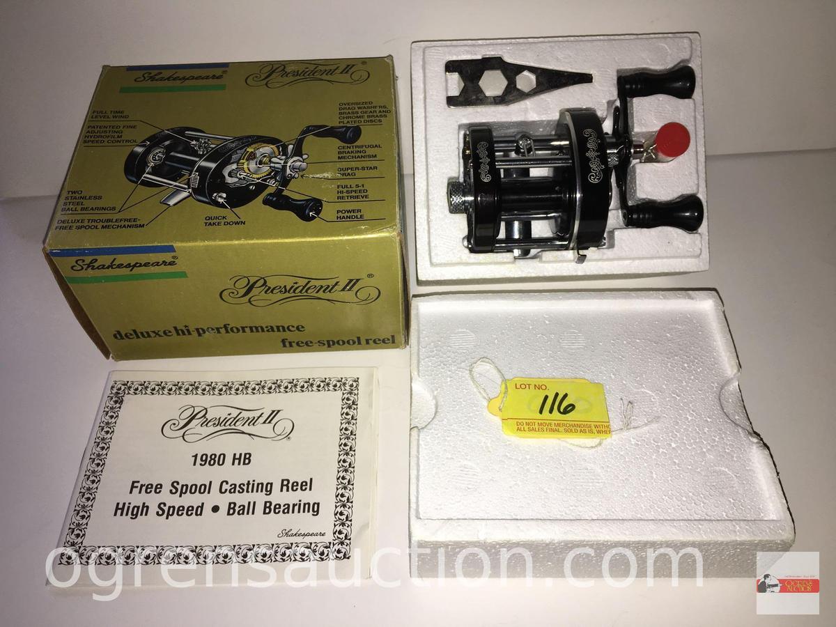 Fishing - Reels - Shakespeare President II 1980 Free Spool Casting Reel, new old stock in org. box