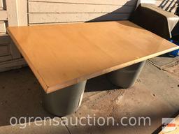 Conference/work table, beveled edge work top with 2 lg. cylinder bases, 72"wx36"w (6'x3')