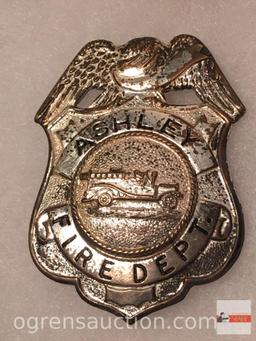 Badge - Ashley Fire Dept. 2.5"hx1.75"w