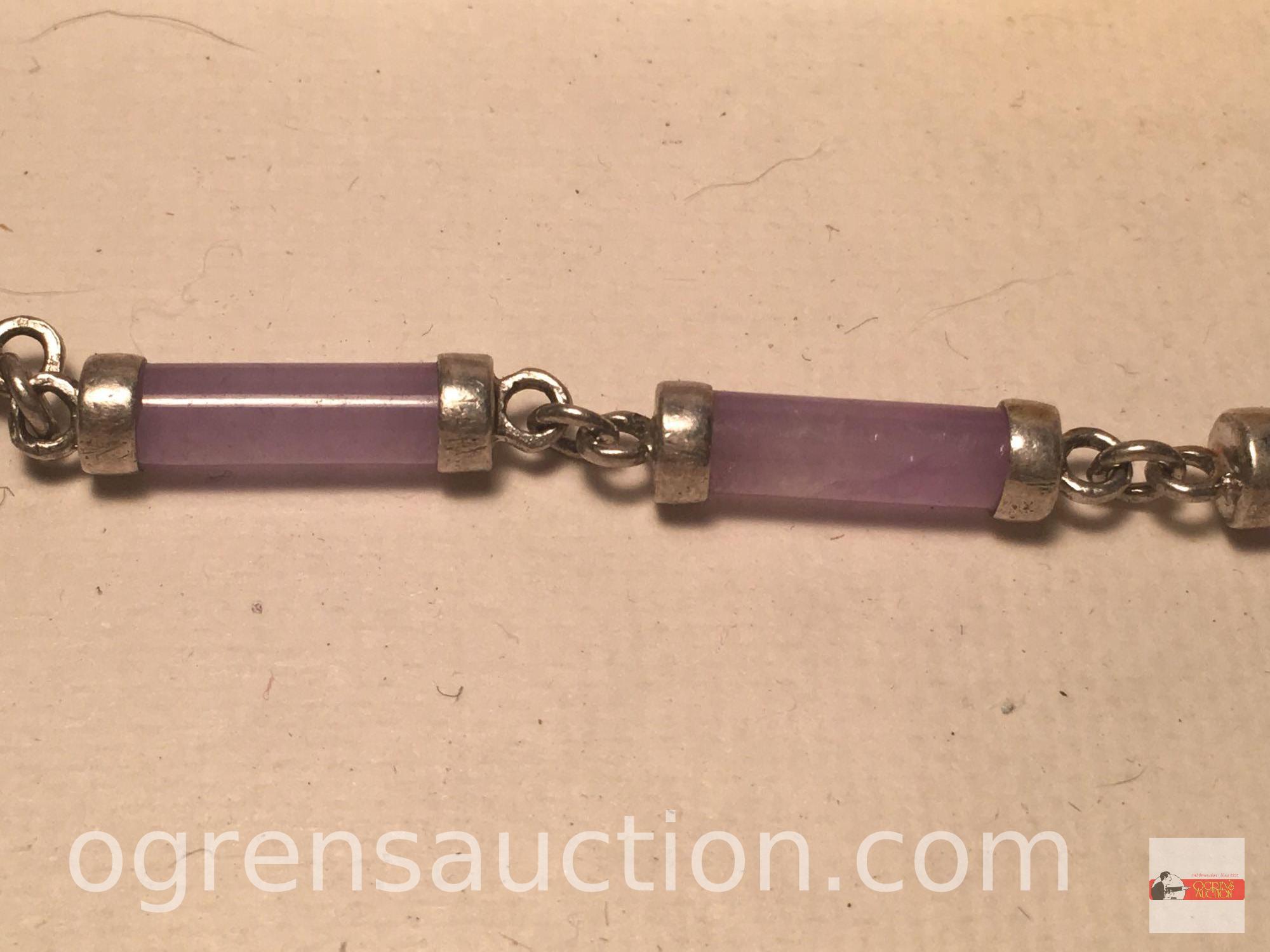 Jewelry - Bracelet, sterling with rose quartz stones