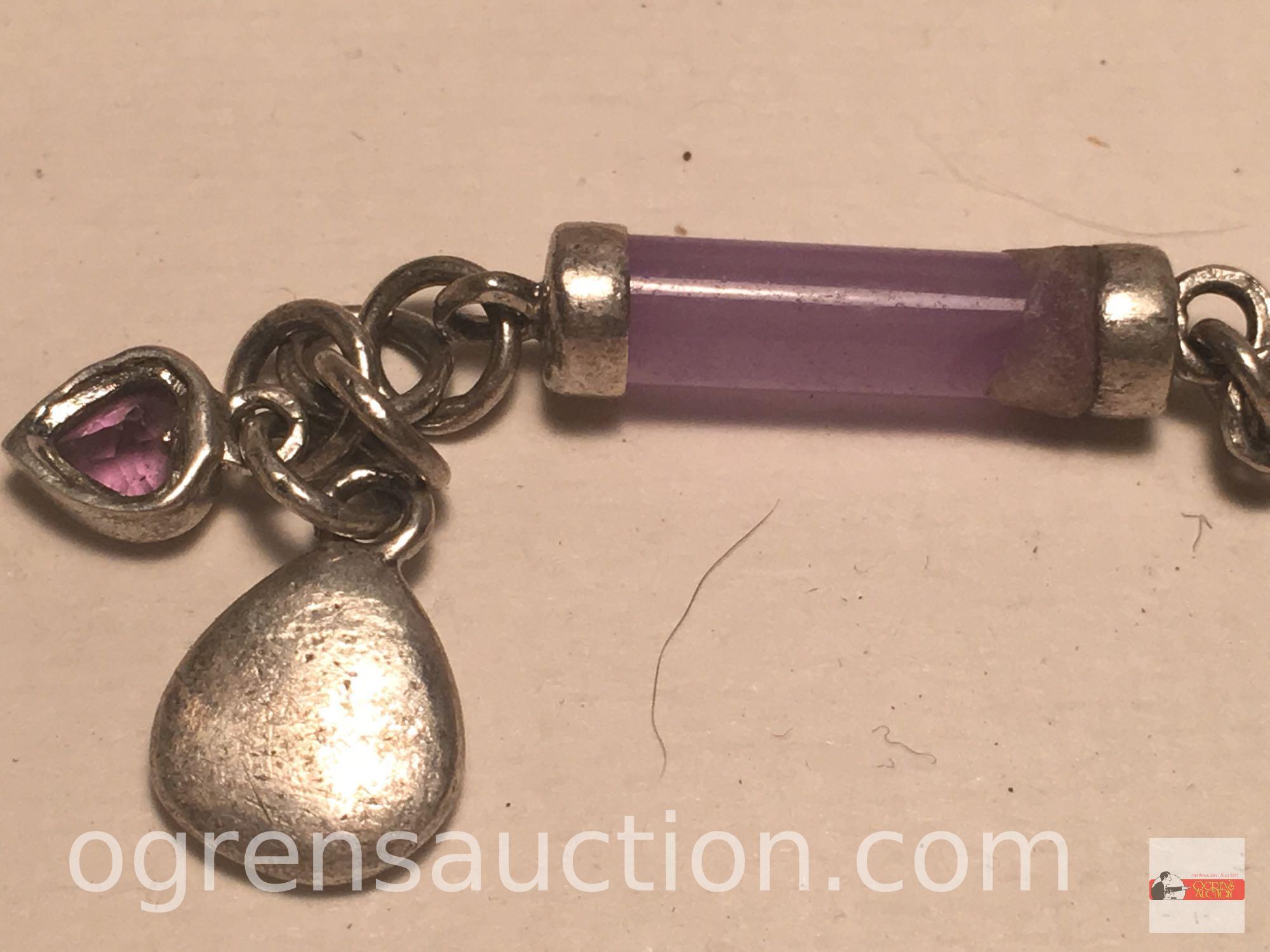 Jewelry - Bracelet, sterling with rose quartz stones