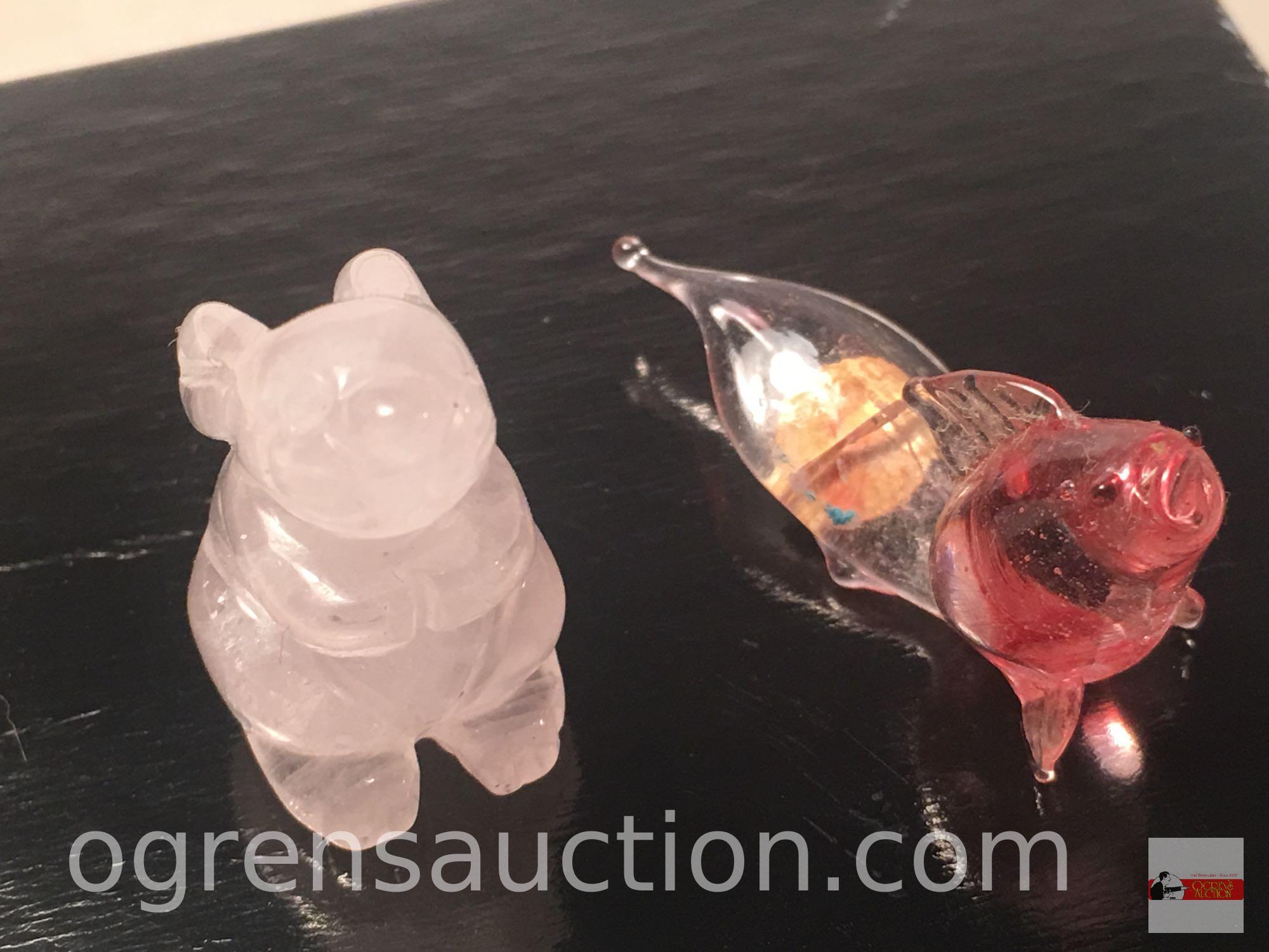 Collectibles - 2 - sculptures, quartz bunny and art glass fish