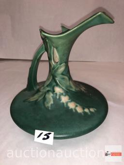 Roseville pottery - Bleeding Heart 1940 ewer, #968.6, green, 6.25"h