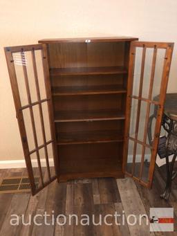 Furniture - Mission styled oak display cabinet, 5 shelves, 2 door, 26"wx9"dx48"h