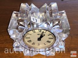 Clock - Mikasa Crystal dresser clock, Roman numerals, quartz, 4.5"wx5"h, sm. nick on 1 point