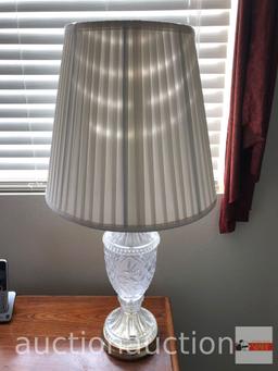 Table lamp - patterned glass, pleated shade, 13"h, 16"w