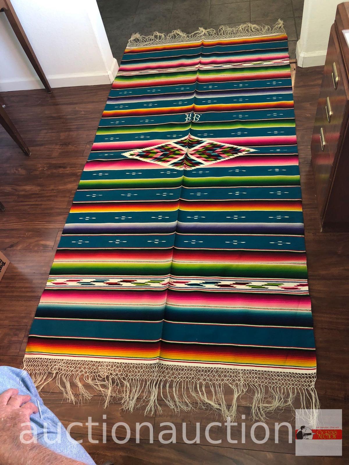 Rug - Southwestern motif with fringe, colorful, 102"wx45"w