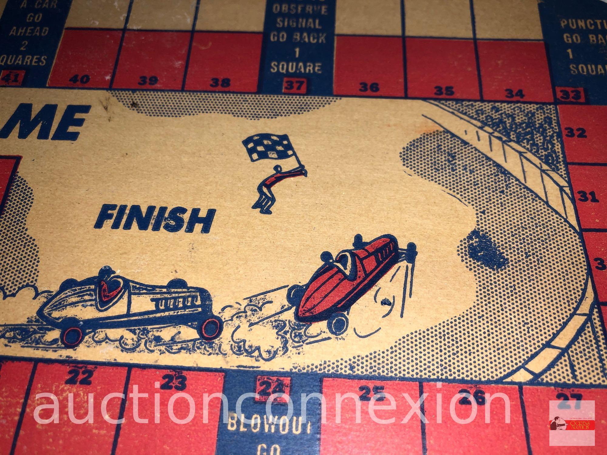 Games - Vintage Ohio Art Co. tin ring toss game & Cardboard Motor Race Game