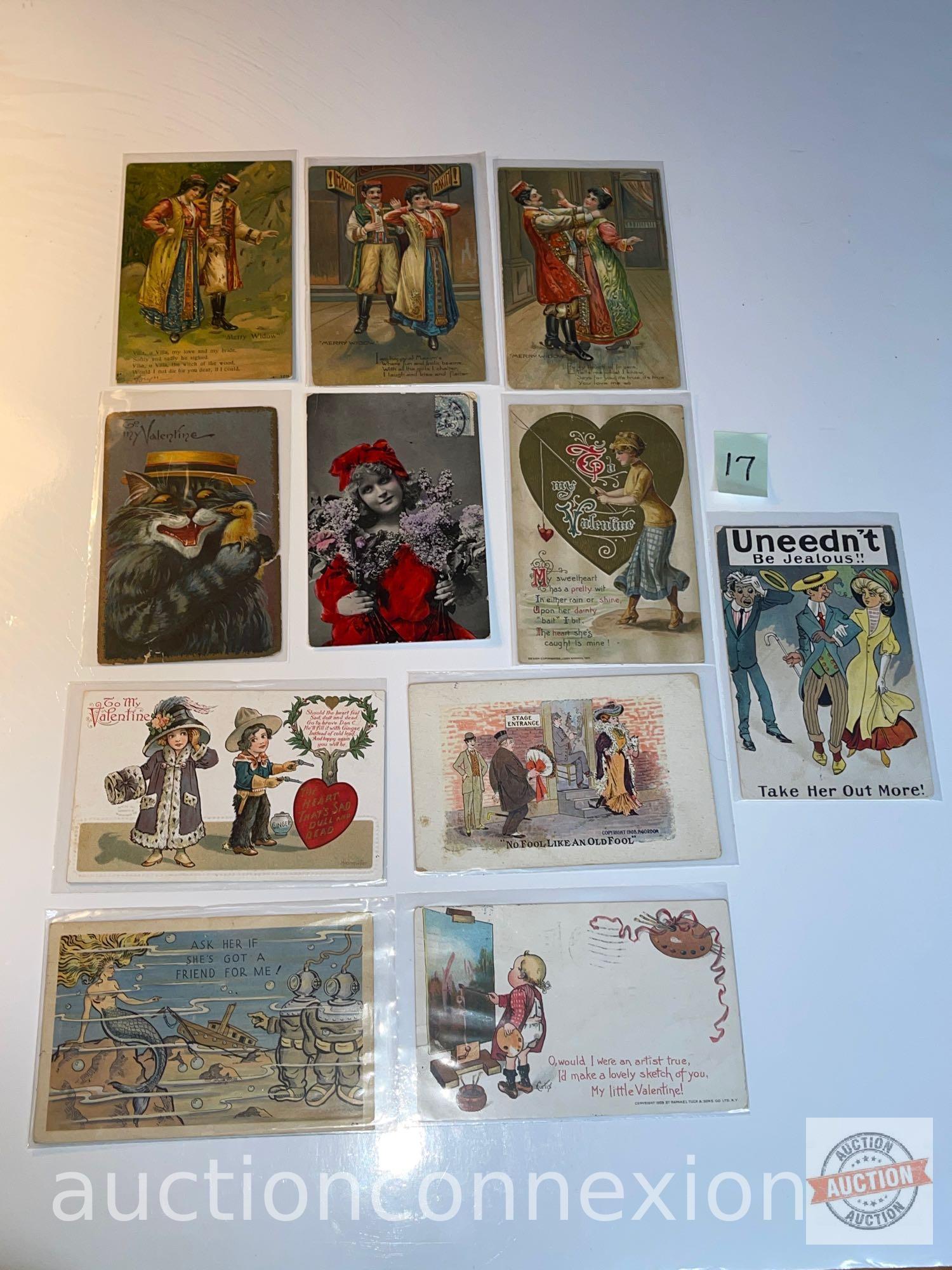 Ephemera - Vintage postcards, early 1900's Merry Widow, cartoon etc., 11 ct