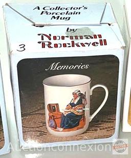 Mugs - 4 Norman Rockwell porcelain collector mugs in original boxes