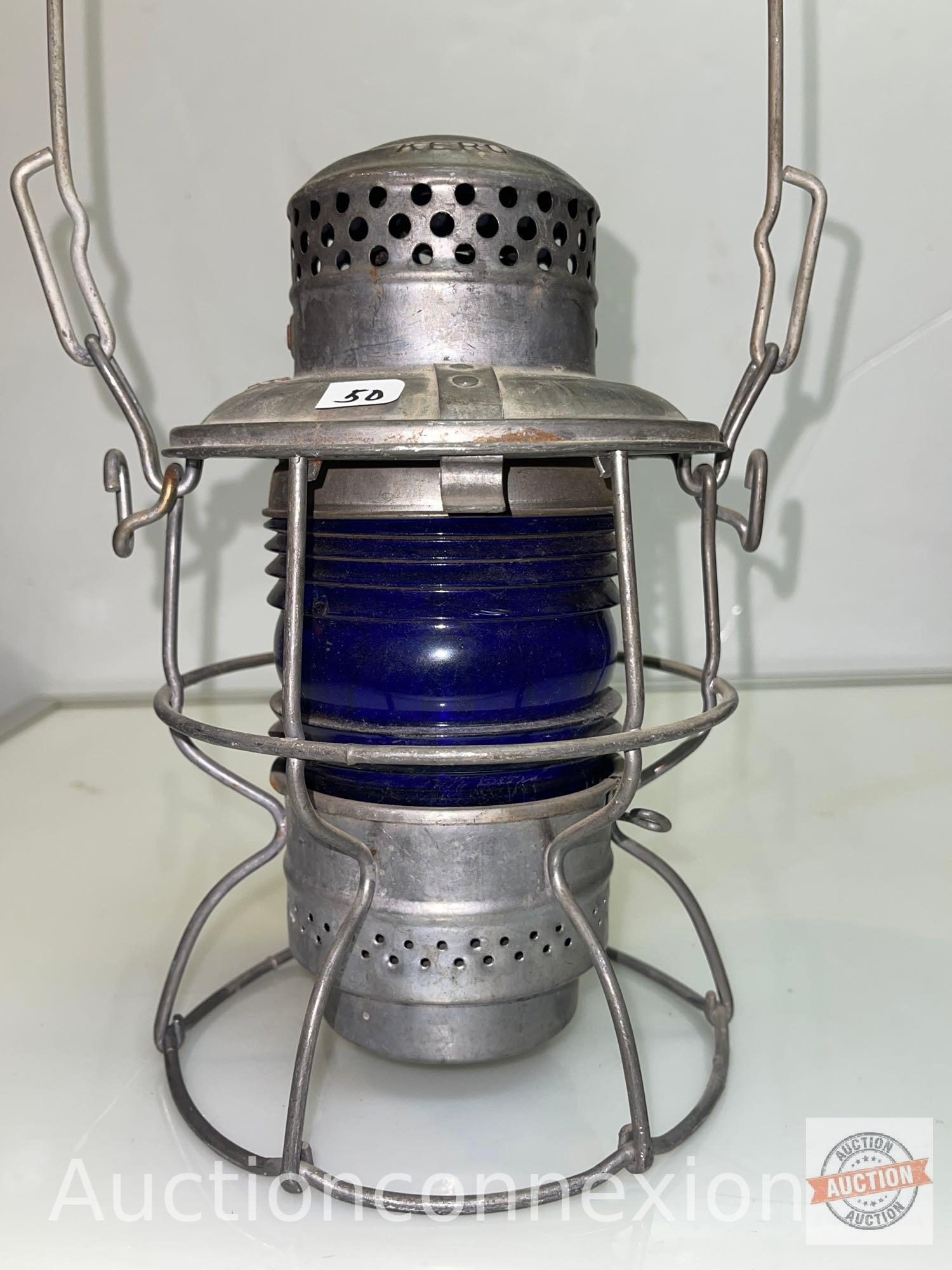 RR Lantern, Adlake Kero, DM & IR RY, blue glass