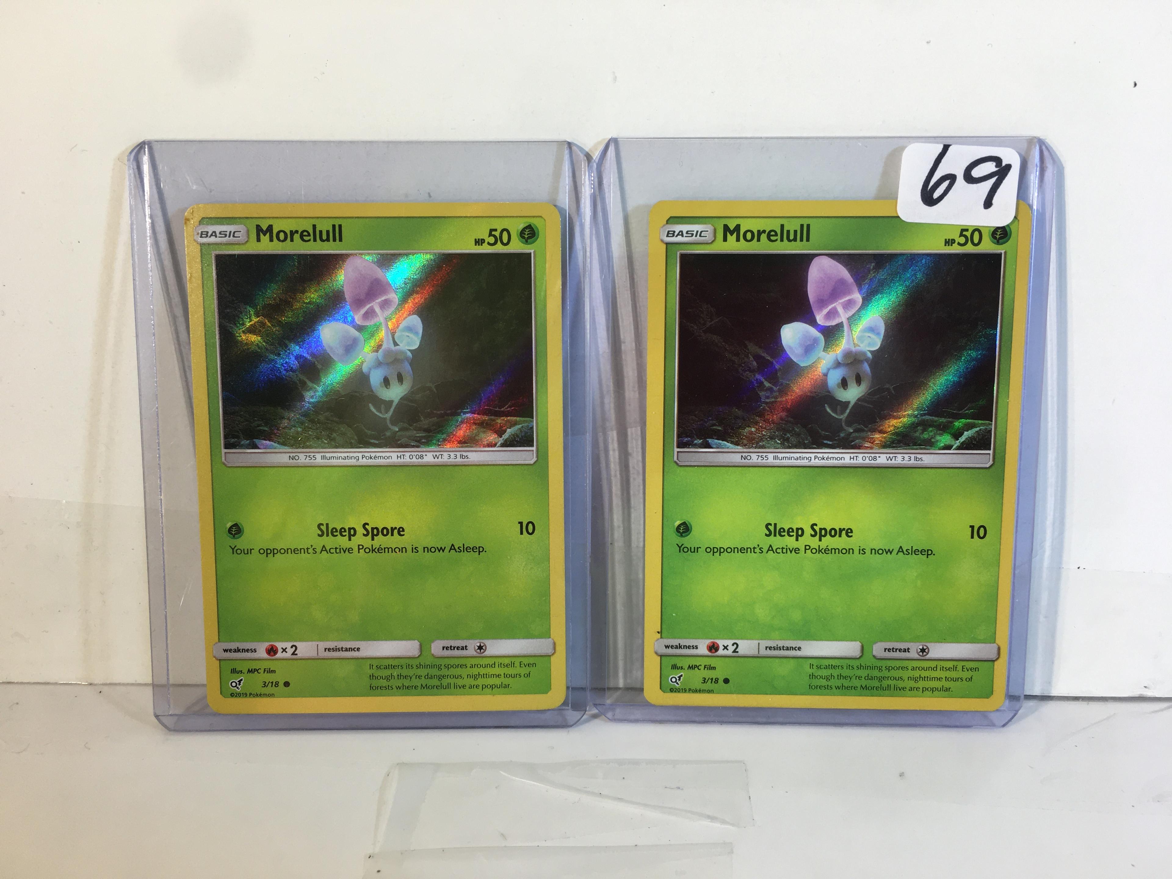 Lot of 2 Collector 2019 Pokemon Basic Morelull HP50 Sleep Spore Pokemon Game Card 3/18