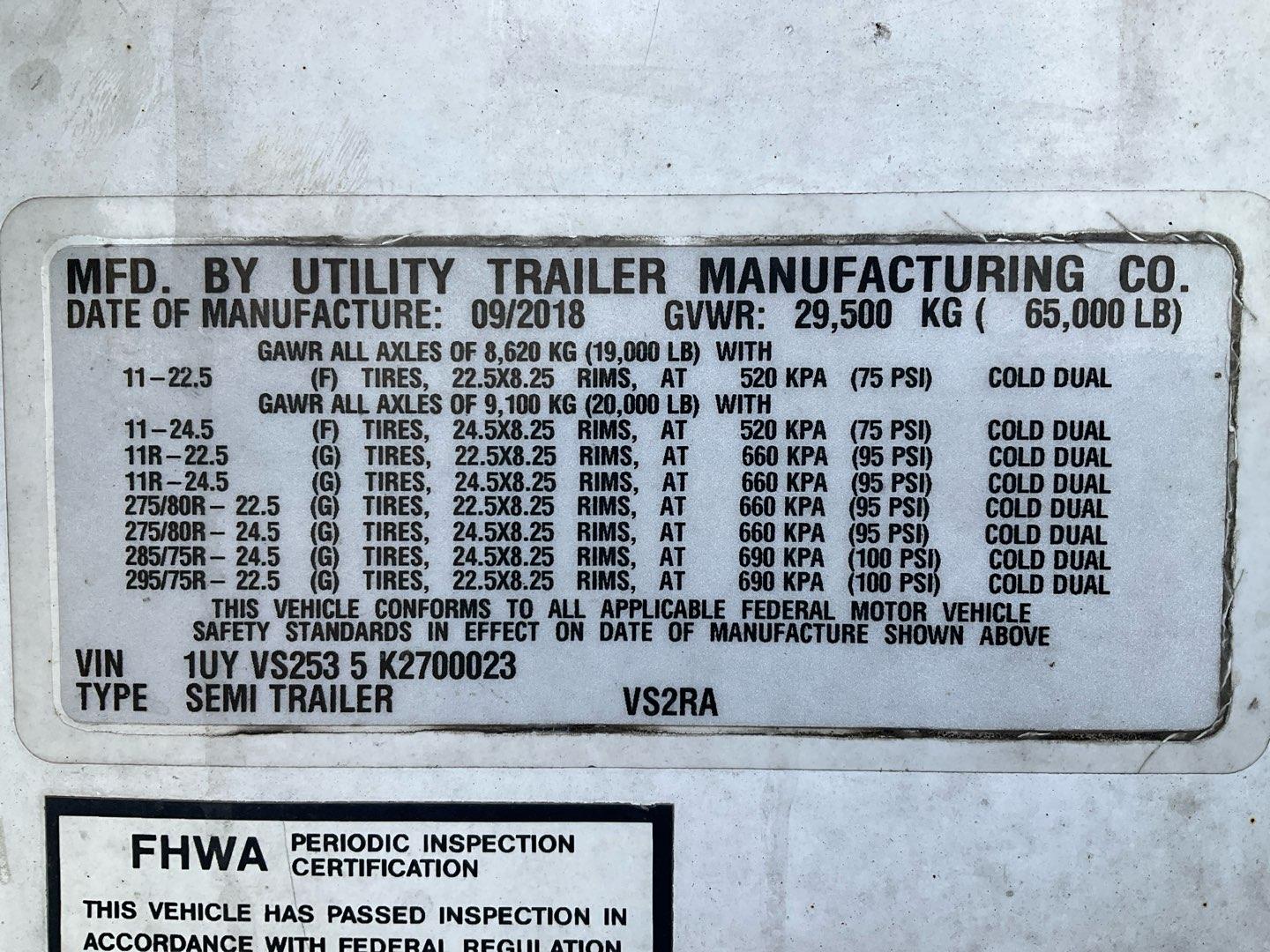 2019 UTILITY  REEFER Serial Number: 1UYVS2535K2700023