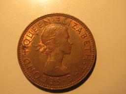 Foreign Coins:  1964 New Zealand 1/2 Penny